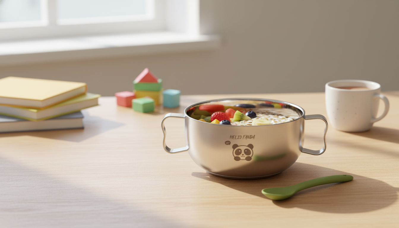 380ml Double-Wall Stainless Kids Bowl with Grip Handles