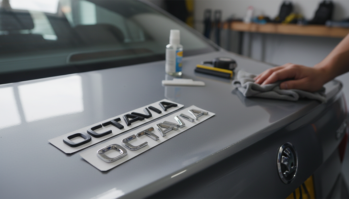 3D Chrome-Black Octavia Trunk Logo Sticker (Skoda)
