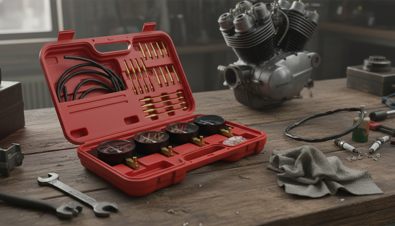 4-Gauge Motorcycle Carb Sync Kit: Hoses & Case