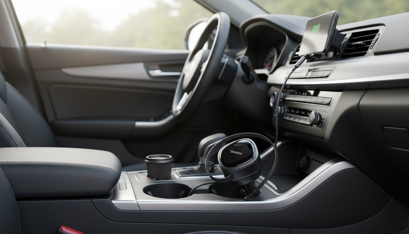60W 3-Port Car Charger: Retractable Cable, Rotating Head