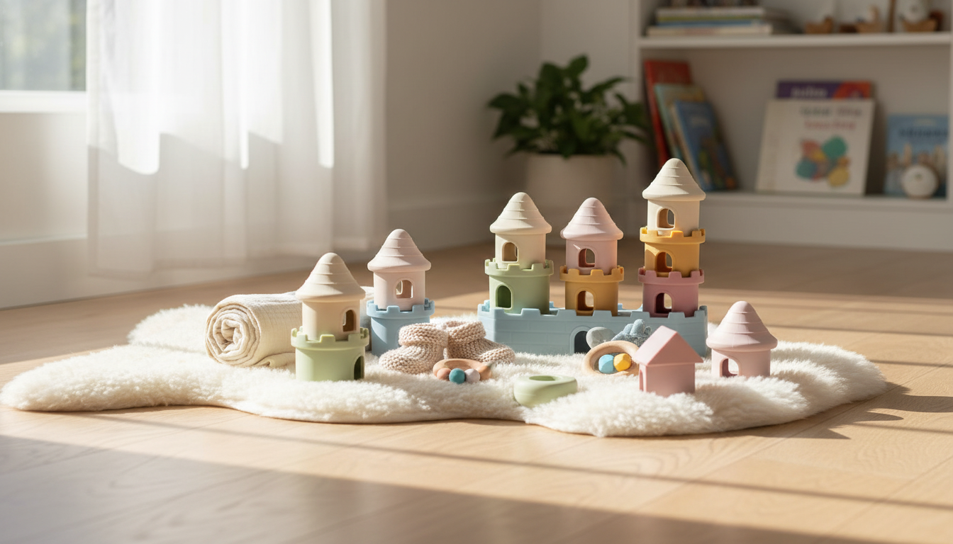 8-Piece Silicone Castle Blocks for Teething & Stacking