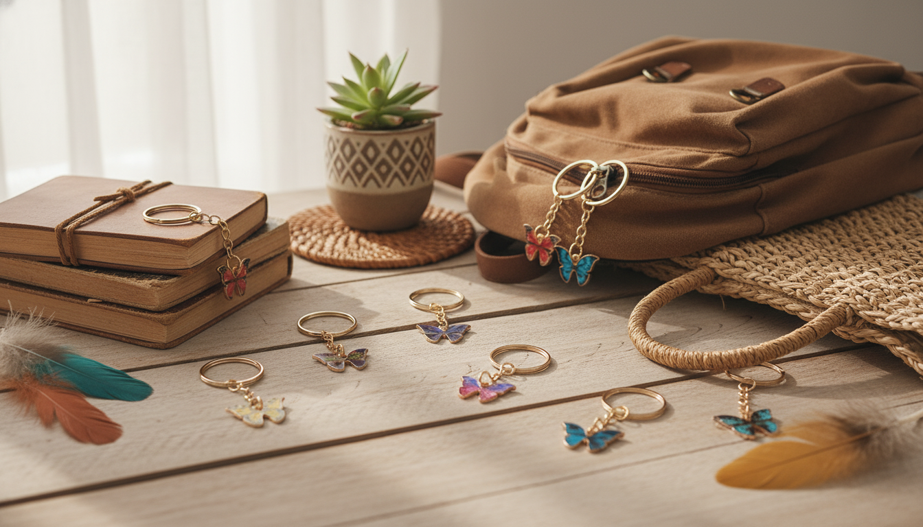 8pcs Boho Butterfly Keychain Set: Cute Bag Charms