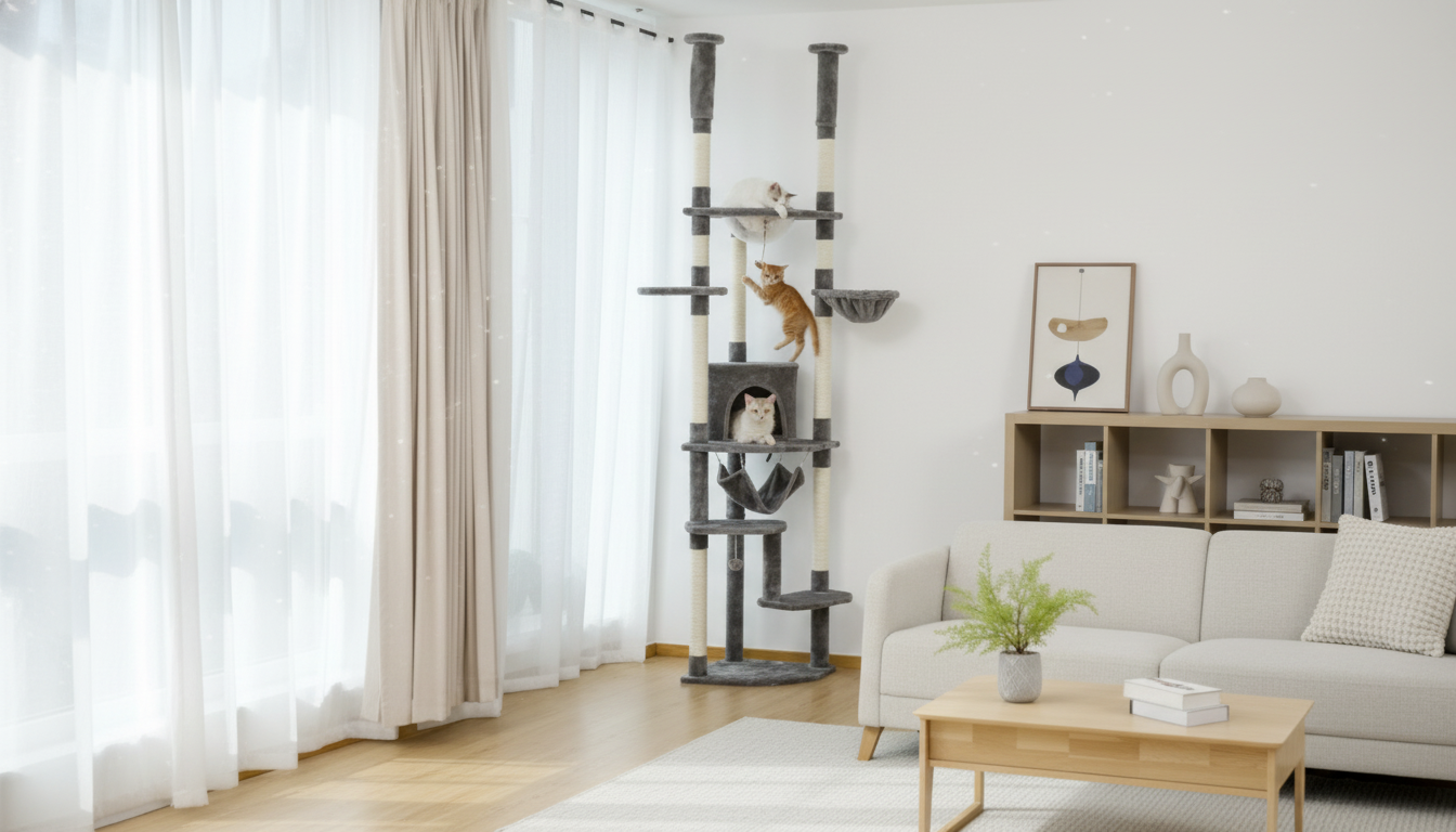 Adjustable Cat Tree Tower with Condo, Hammock & Posts