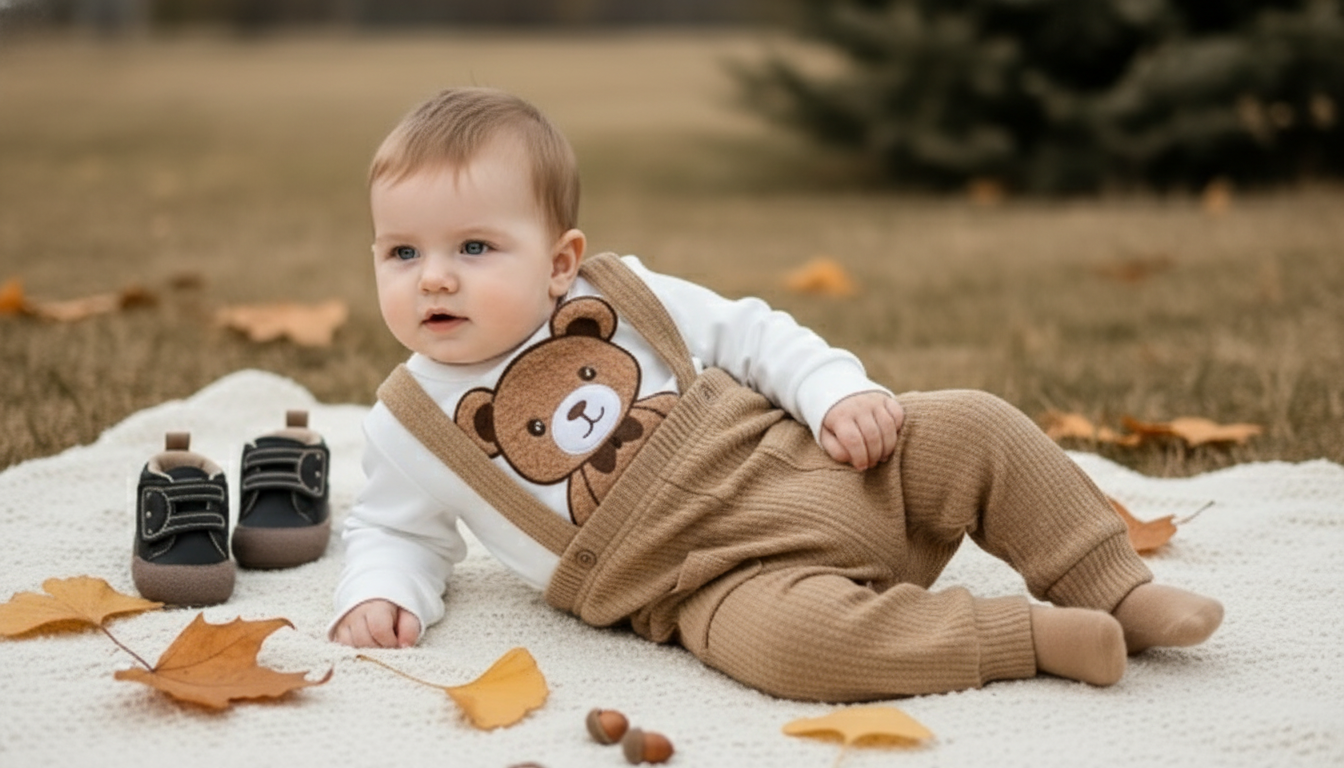 Baby Boy Bear Knit Overalls Set (2PCS) With Long Sleeve