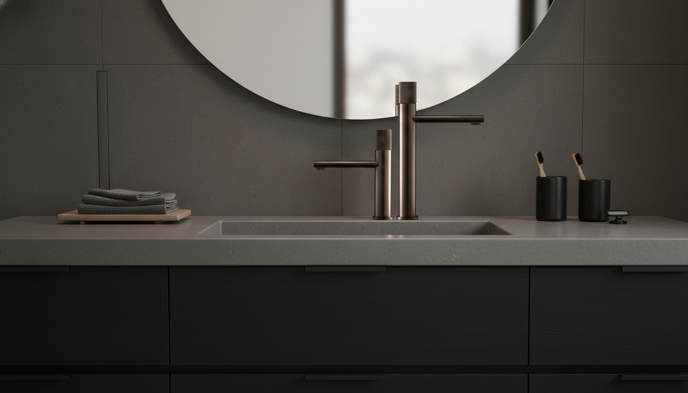 Black Brass Basin Faucet: Diamond Handle, Hot/Cold