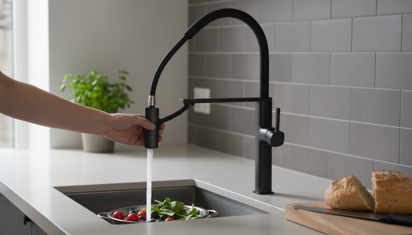 Black Brass Pull-Down Faucet: Magnetic Dock, Retractable