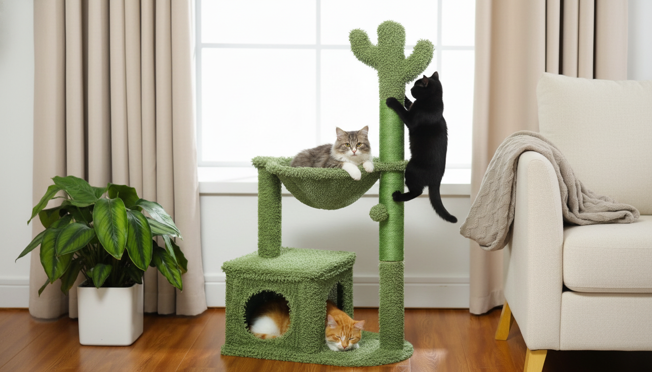 Cactus Cat Tree Tower: Condo, Hammock & Scratch Zones