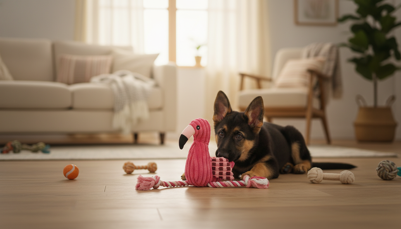 Corduroy Flamingo Squeaky Dog Toy: Play, Fit & Safety