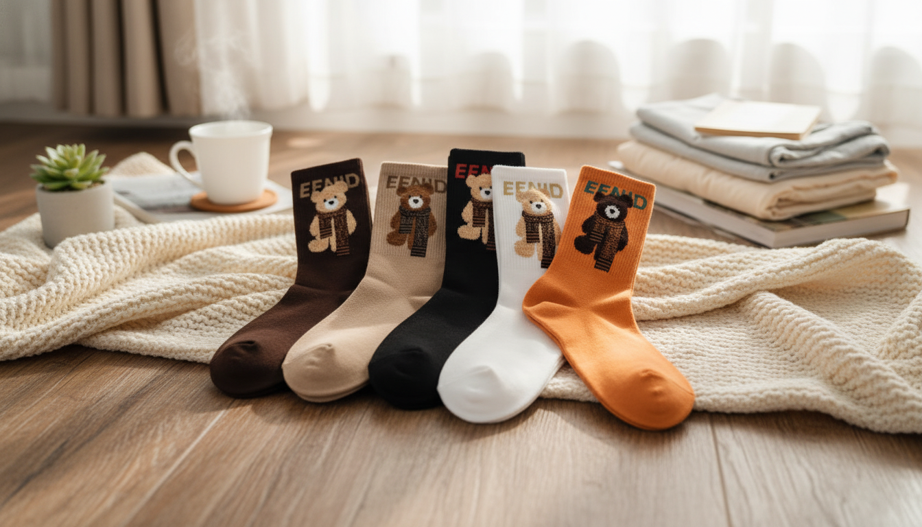 Cute Bear Print Mid-Tube Cotton Socks: Daily Comfort