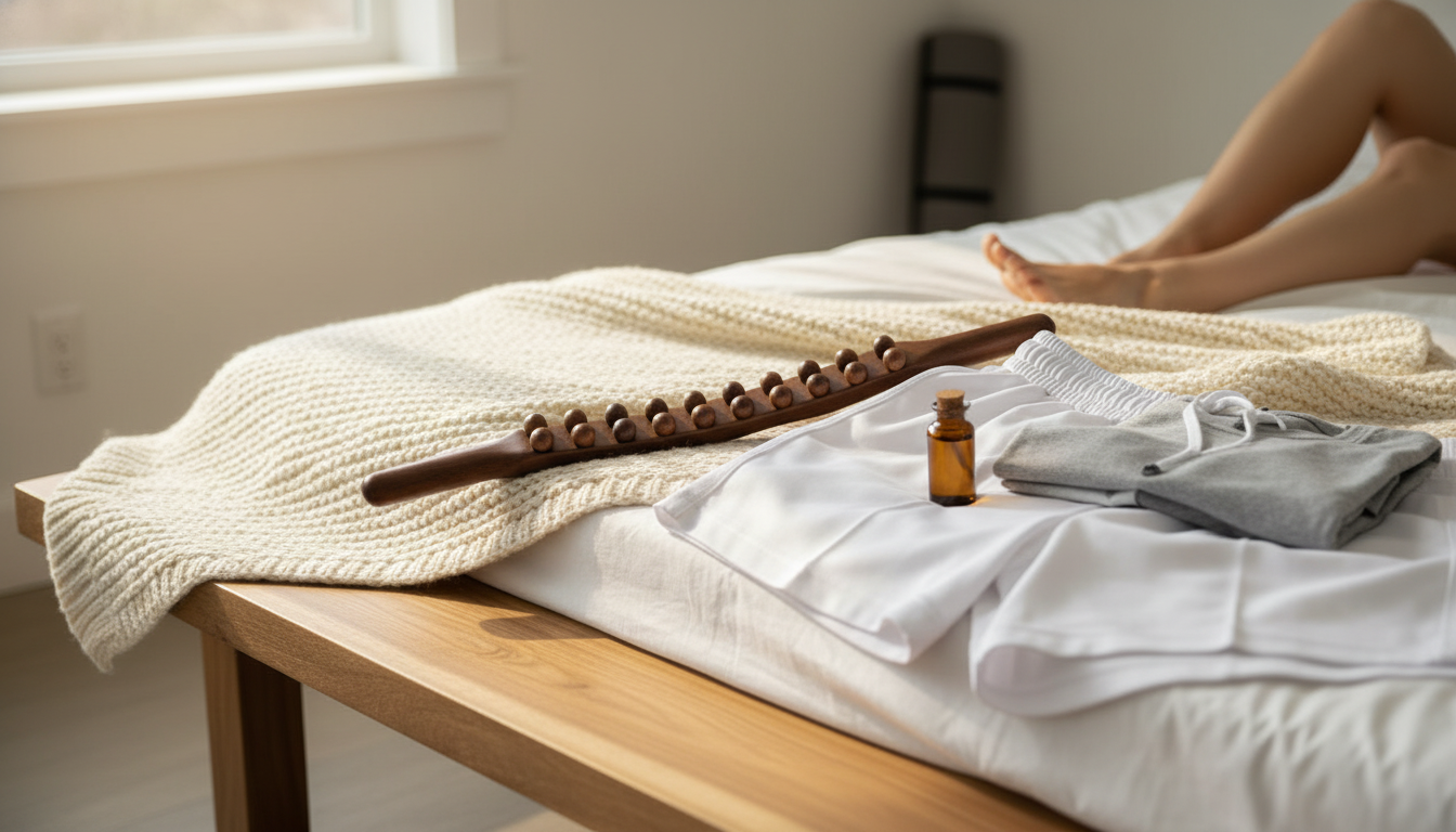 Double-Row Wooden Massage Stick: 20-Bead Muscle Roller