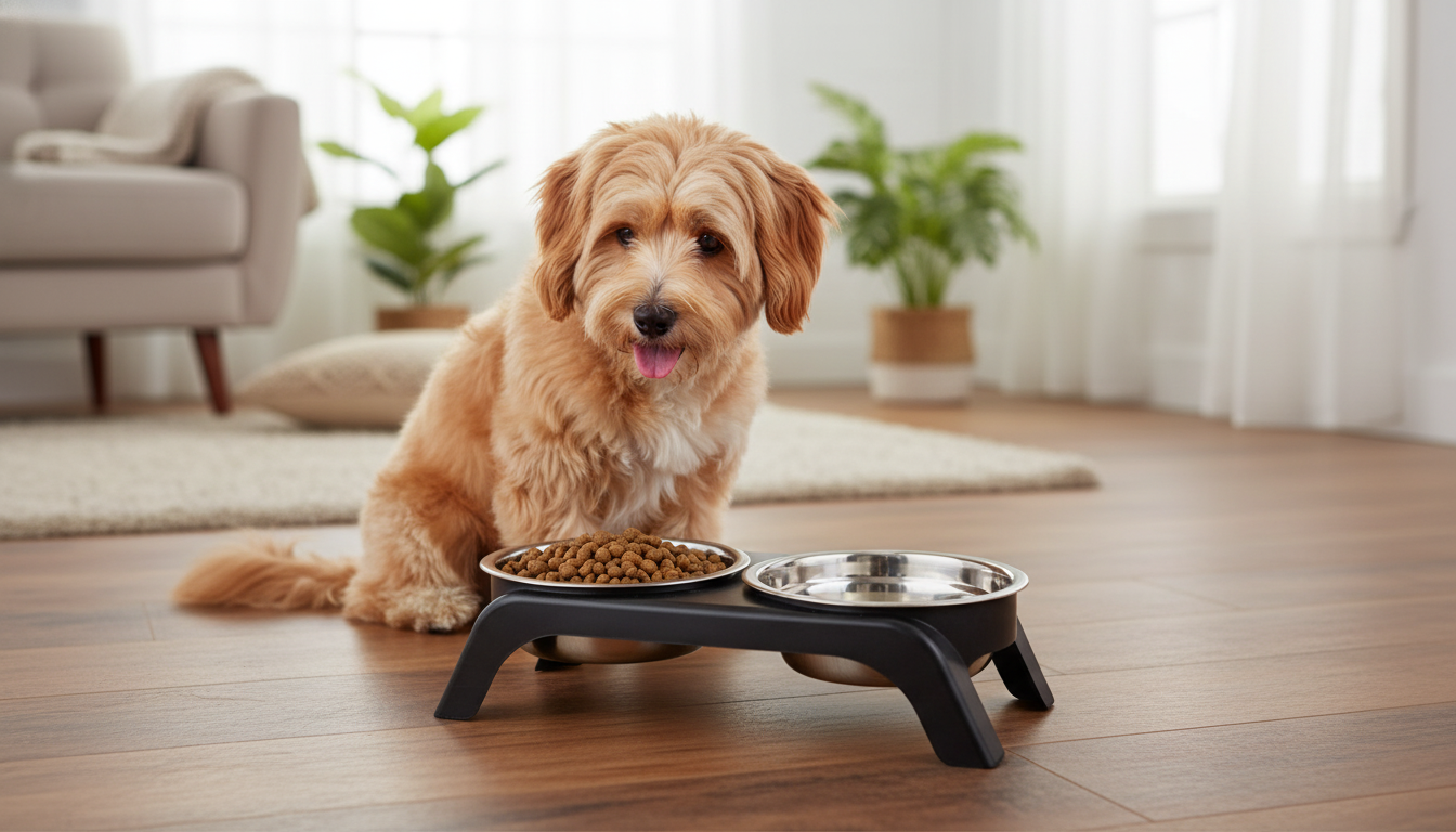 Elevated Dual Stainless Pet Bowls for Cleaner Mealtimes