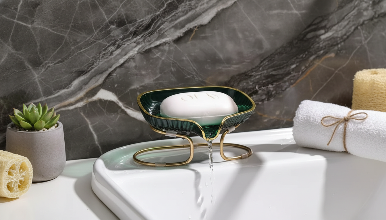 Gold-Edged Soap Dish: Fast-Draining, No Mushy Bars
