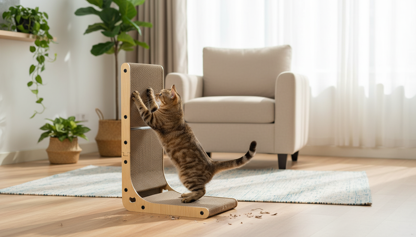 L-Shaped Cat Scratcher: Recyclable 23.6" Cardboard Pad