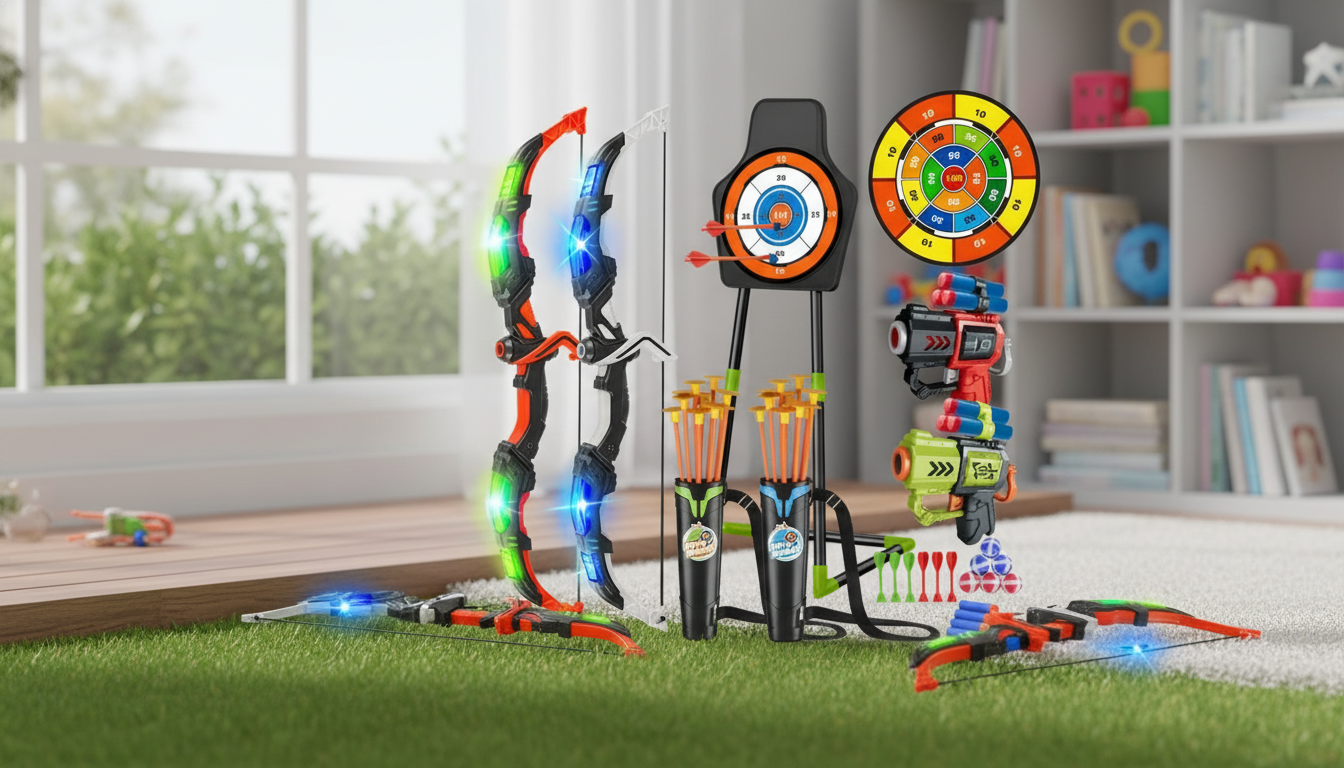 LED Light-Up Bow & Blaster Target Set for Indoor/Outdoor