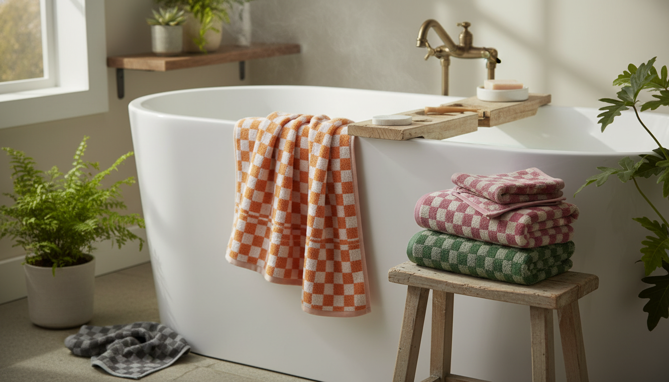 Plaid Jacquard Cotton Towels: Soft, Absorbent Set