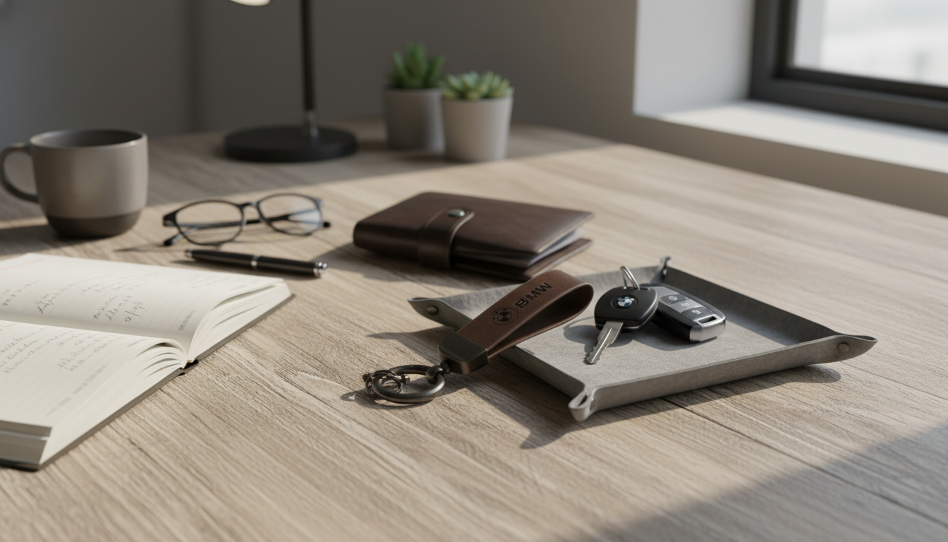 Premium Leather Keychain Lanyard with 3D BMW-Style Logo