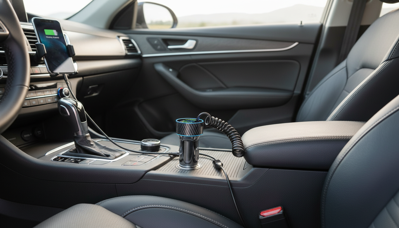 Retractable USB Car Charger with LED Voltage Display