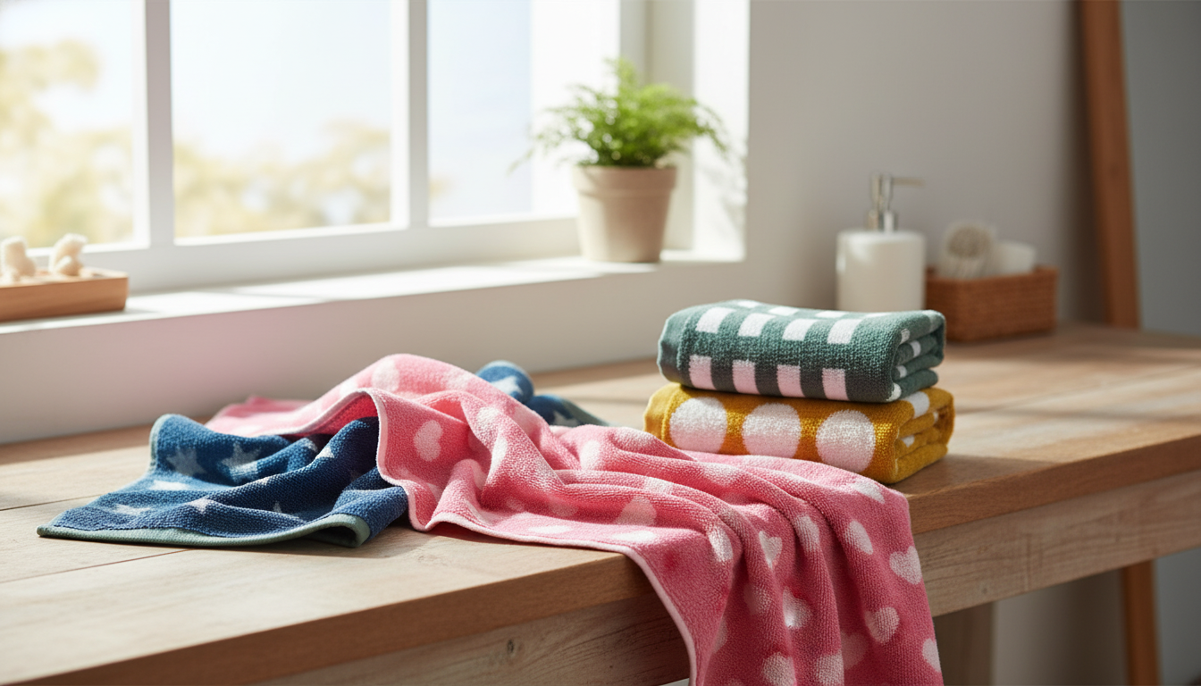 Retro Cotton Face Towel: Dots, Stars & Hearts
