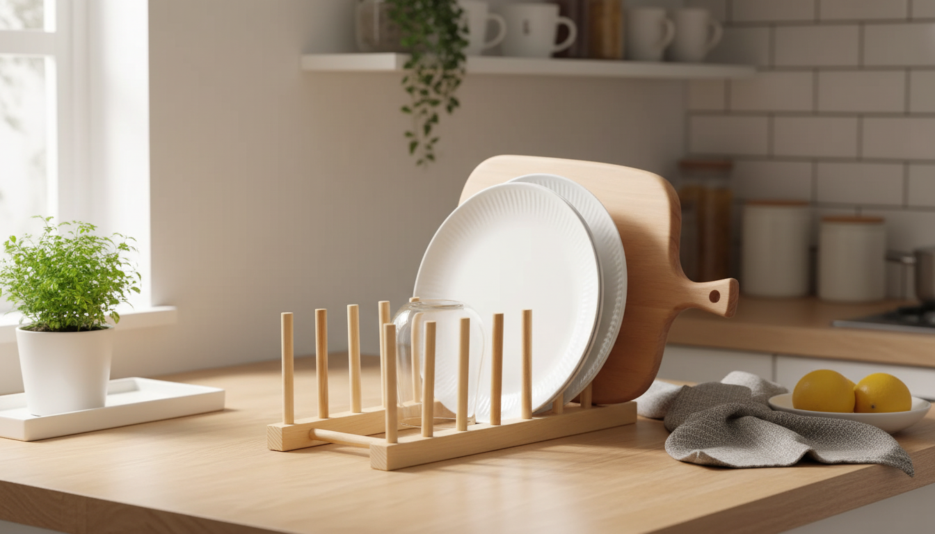 Wooden Plate Storage Rack: Space-Smart Kitchen Organizer