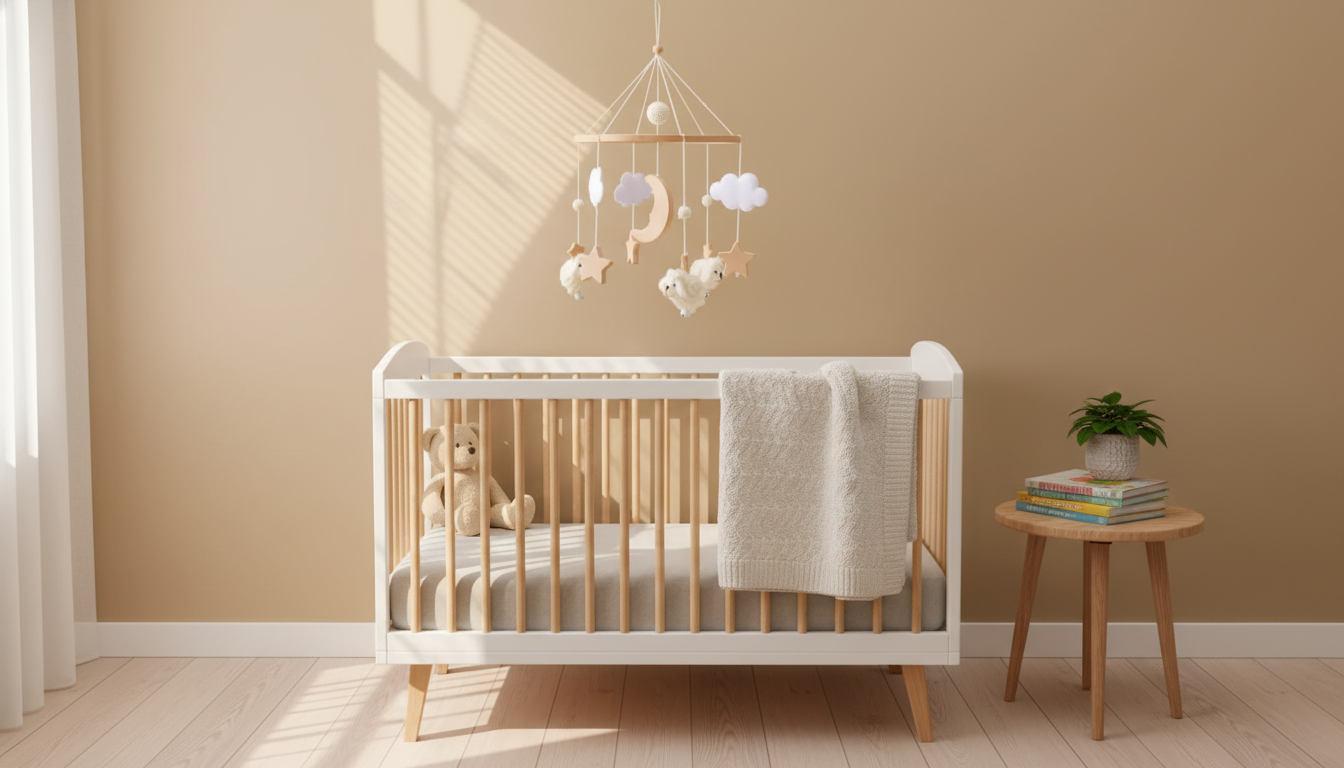 Wooden Baby Crib Mobile with Musical Sheep, Stars & Moon